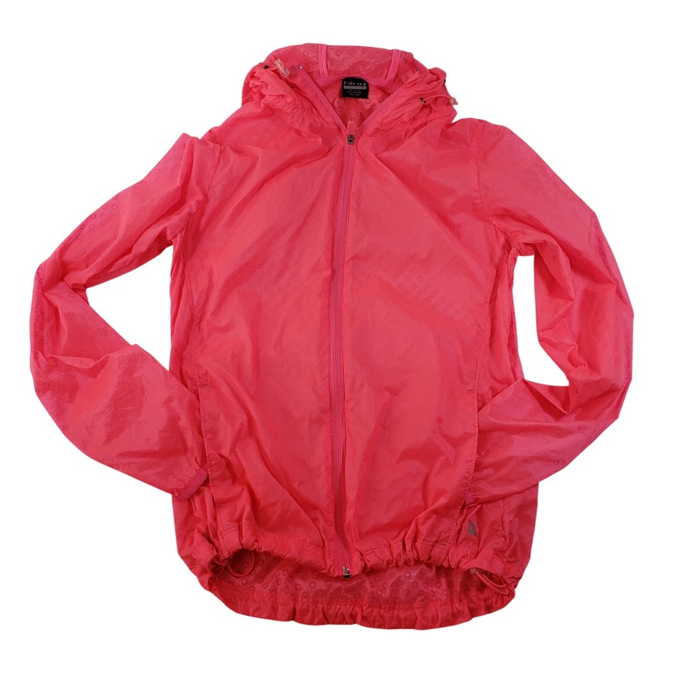 Hind Womens Neon‎ Pink Hooded Windbreaker Running Jacket Size S Full Zip Hexagon